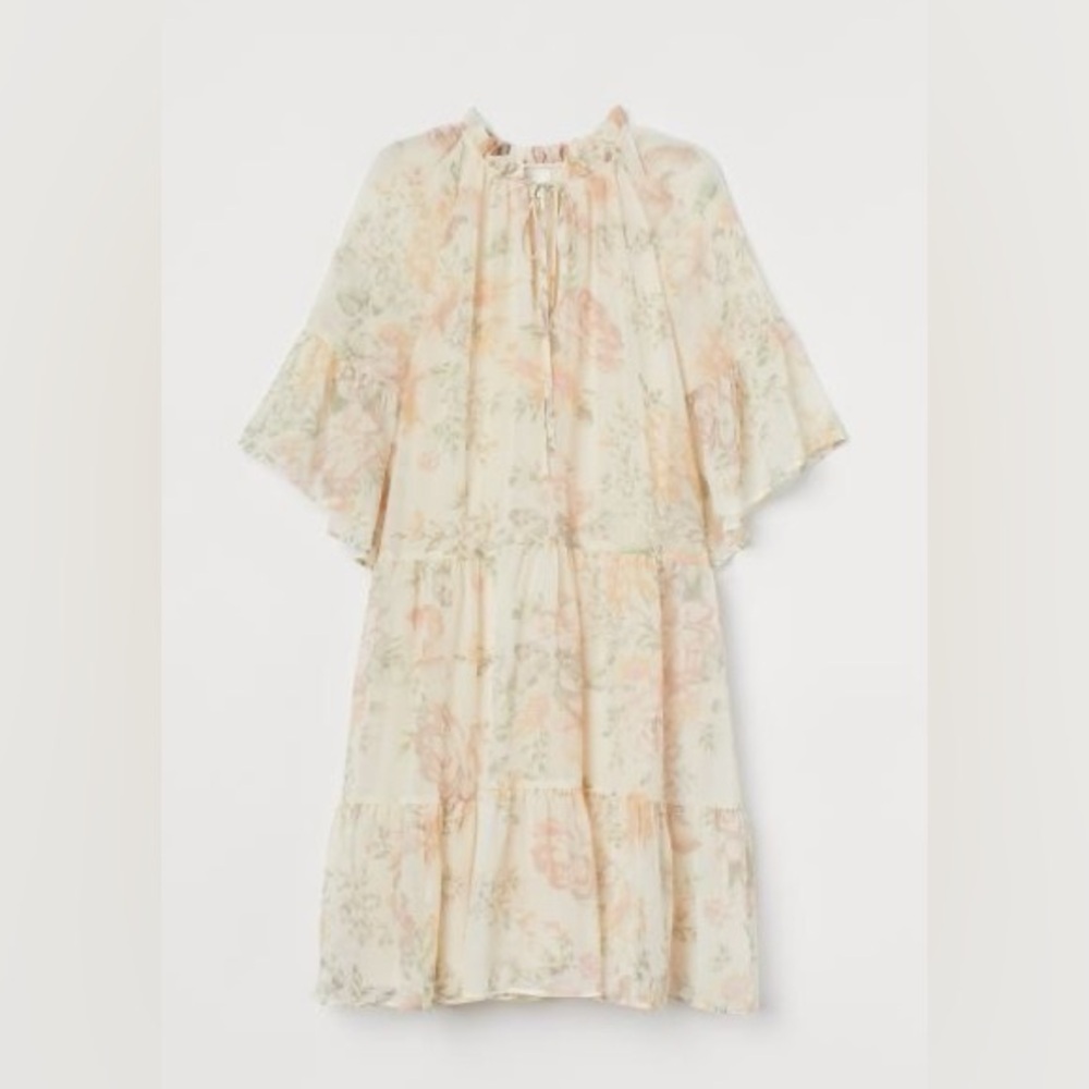 Floral BabyDoll Dress with Ruffle Sleeves Neutral Size XL Spring Pastel - Picture 6 of 6